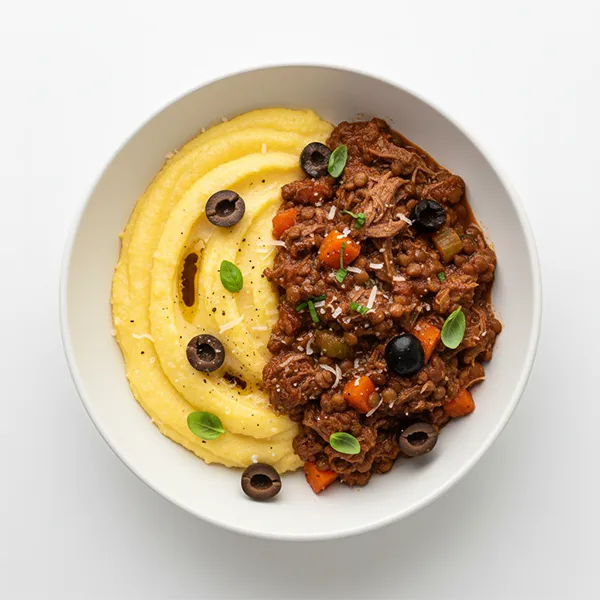 Beef & Lentil Ragu with Polenta & Olives